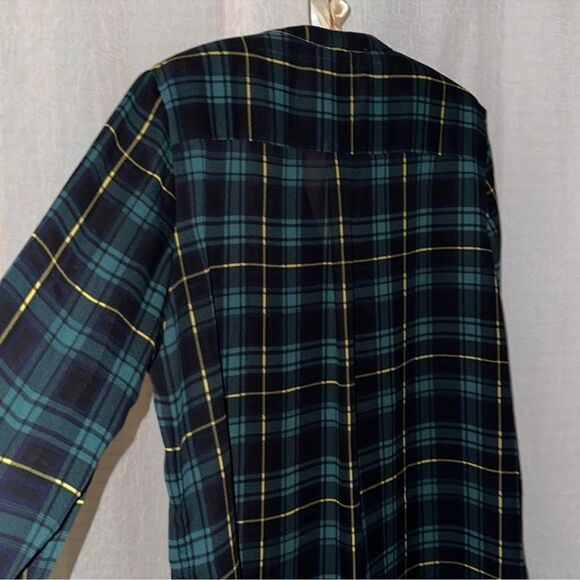 aliceblue x Stitch Fix L Green Black Gold Plaid Button Down Long Sleeve Blouse - Picture 8 of 13